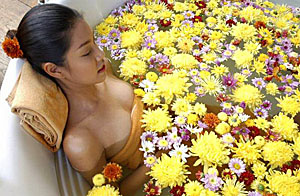 bath with oils and flowers